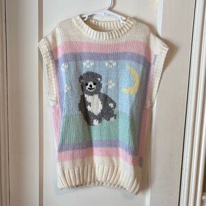 Vintage 70s Pastel Bear Sweater Vest Tank"